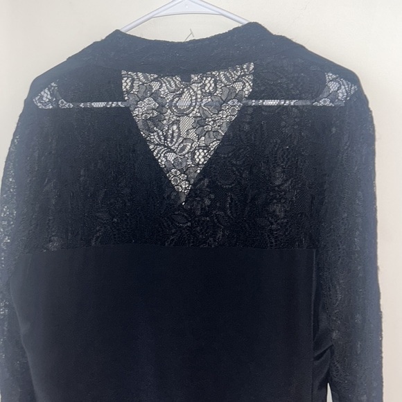 Paperwhite Black Flowy Silk Collared Blouse Sz 12 NWT Lace Chic NEW - Picture 7 of 16
